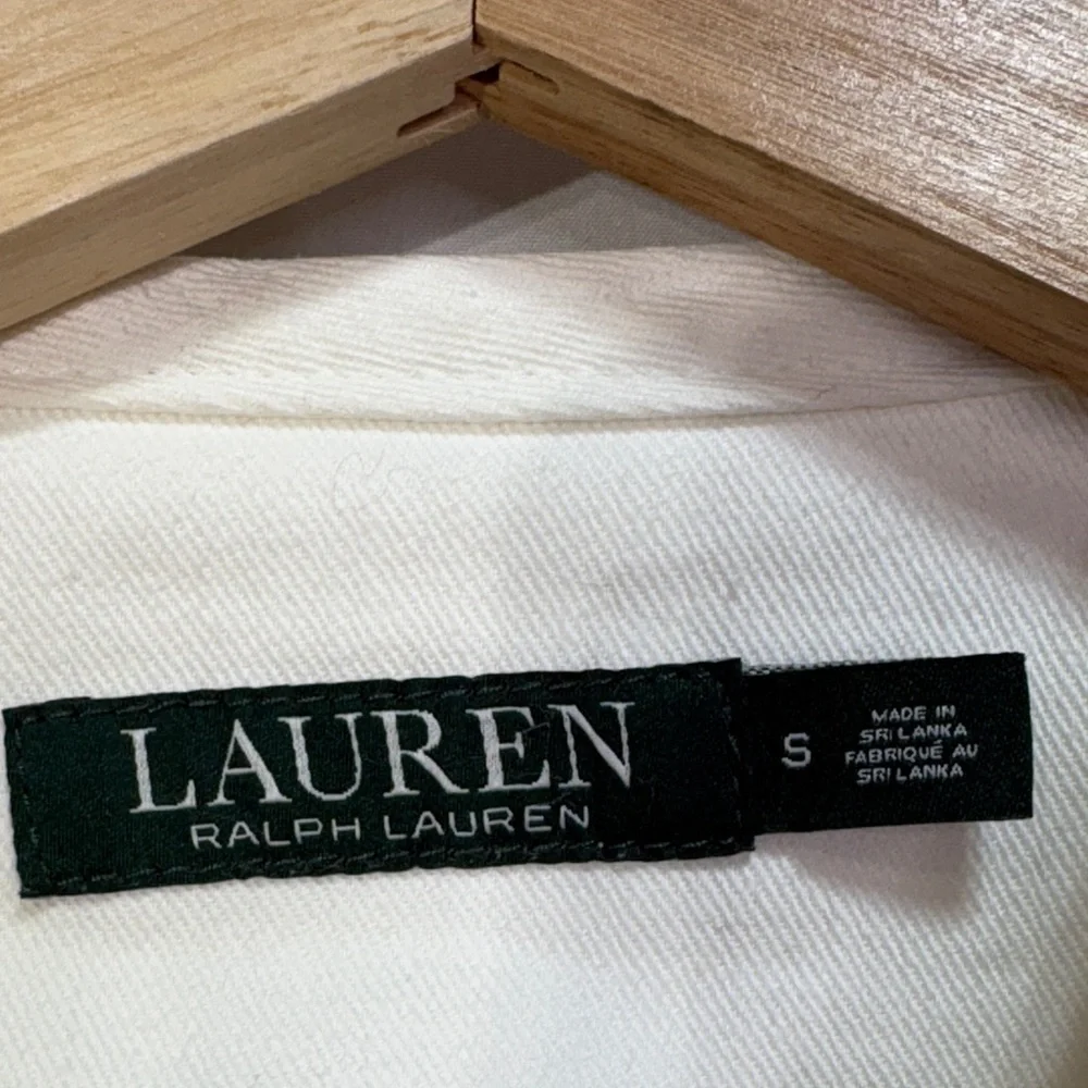 🧇Lauren Ralph Lauren white collarless Jean Jacket: - Picture 2 of 5
